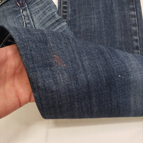 Dark Wash Distressed Holey Low Rise Straight Leg Jeans Vigoss Collection Size 9 - Picture 7 of 9